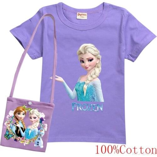 Middle-school Childrens Cotton Short Sleeve T-Shirt + Crossbody Bag Childrens Clothing Anna Essa Frozen