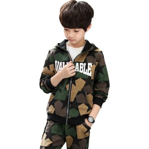 Childrens Clothing Sets Boys and Girls Two New Spring and Autumn Boys Long Sleeve Coat+pant Camouflage 4-12 Ages