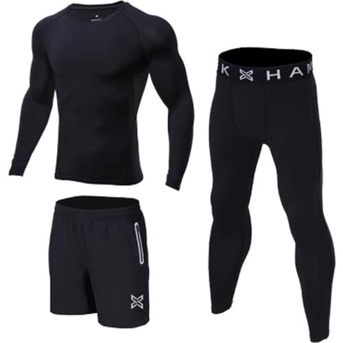 HAMAIKE 3pcs Men gym Fitness clothing sportswear male gym running Yoga Sport sets basketball soccer jerseys set compression kits