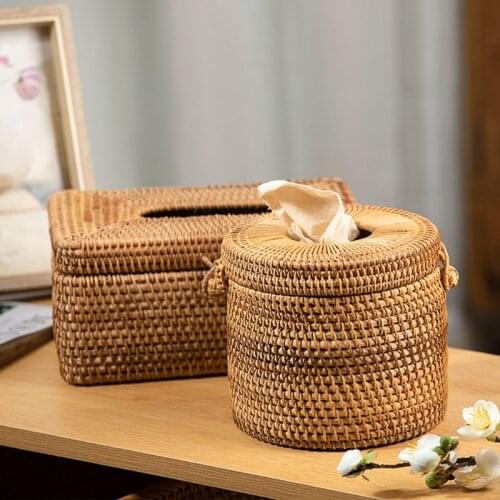 Round Rattan Tissue Box Vine Roll Holder Toilet Paper Cover Dispenser for Bathroom Home Hotel / As Well As Stacks Of Individual