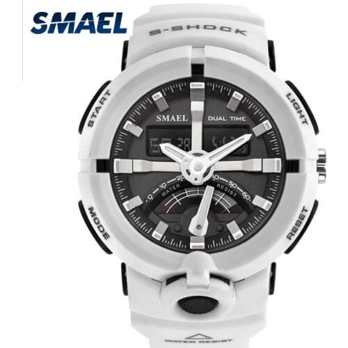 Men Watch White Sport Watches SMAEL Dual Time Wristwatches Rubber Alarm 1637 relogio masculino Waterproof Luxury