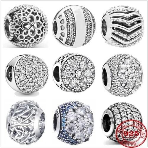 Genuine 925 Sterling Silver Flower Pattern Stripe Openwork Beads Fit Original Pandora Bracelet Charm Jewelry Gift