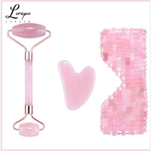 Natural Jade Eye Mask Facial Massager Jade Roller Melon Sand Plate Set Natural Stone Face-lift Roller Facial Massage Tool