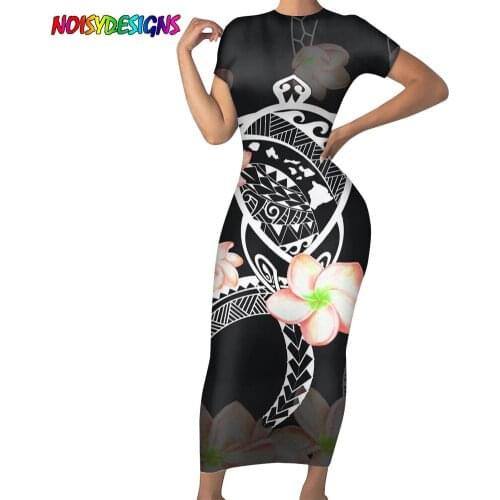 NOISYDESIGNS Summer Dress Women Bodycon Fashion Hawaii Turtle Polynesian Tribal Hibiscus Print Pencil Dresses Floral Dress