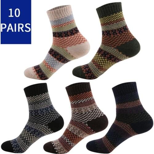 New 10 Pair Mens Wool Socks Casual Thick Cotton Socks Winter Warm Male High Quality Retro Soft And Breathable Man Stocking