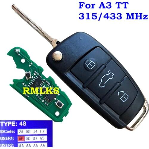 New Flip Remote Car Key Fob for Audi A3 S3 A4 S4 TT 434/315MHz 8P0837220D 8P0 837 220 D 220D 2005 2006 2007 2008 2009 2010 2011