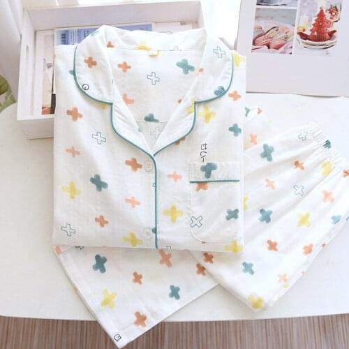 Comfortable 100% Cotton Pajamas Women New Cartoon Summer Pyjamas Set Loose Nightwear Short Sleeve Ladies Sleepwear Pijamas