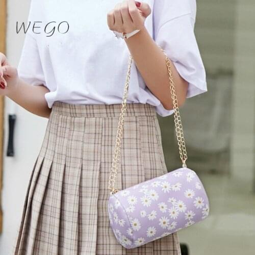 Beach Small Bucket Handbag Ladies Shoulder Bags Small Square Bag Canvas Women Totes Chain Shoulder Bag Daisy Flower Female