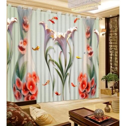 Modern living room curtains custom curtains Vase lily personalized decor curtains 3d printing decorations for home