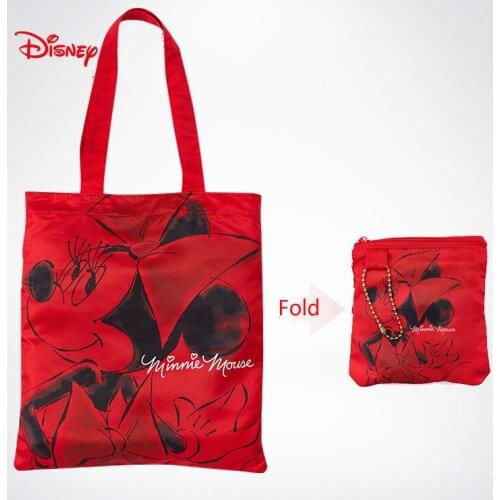 Genuine Disney Minnie Mouse One Shoulder Art Handbag Foldable Shopping Bag Portable Handbag New Fashion Girl Shopping Bag