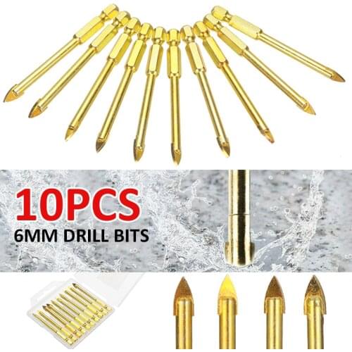 10pcs 6mm Tip Glass Ceramic Tile Drill Bits Head Tungsten Carbide Drilling Bit Triangular Handle Drill Bit Power Tool