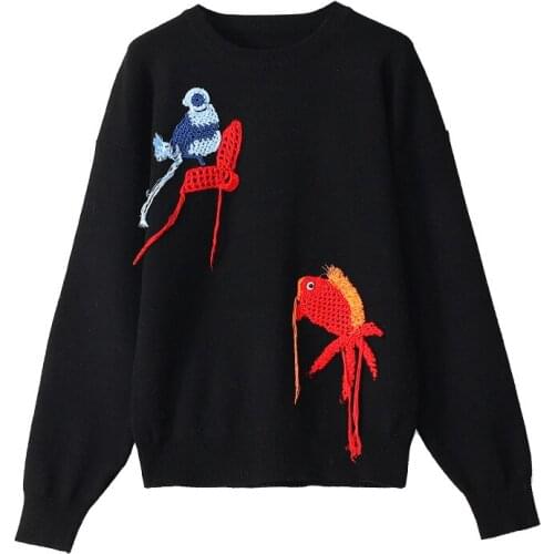 Mori Girl Style Female Pullover Elegant Fall Goldfish Bird Pattern Embroidery Slim Knit Sweater Korean Fashion Women Jumpers