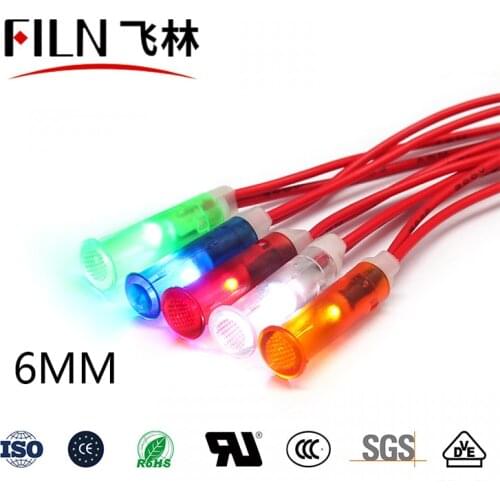 FILN Plastic 6mm 12v 110v 24v 220v signal lamp high quality indicator light with wire