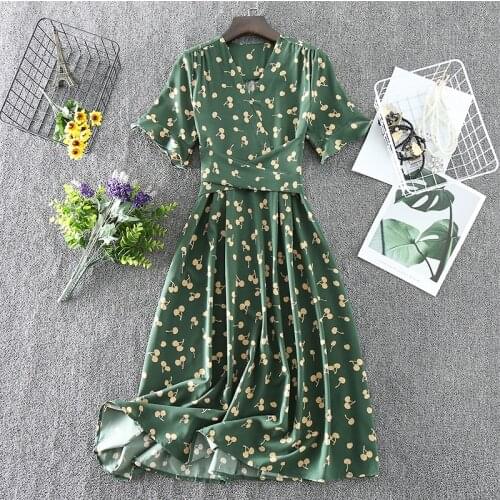 WWENN Summer Women Casual Flower Sundress Fashion Lady Red Half Sleeve Lacing-Up V neck Midi Dress Beach Party Vestidos Flora