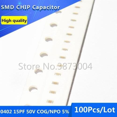 100pcs 0402 15PF 50V COG/NPO 5% Thick Film Chip Multilayer Ceramic Capacitor