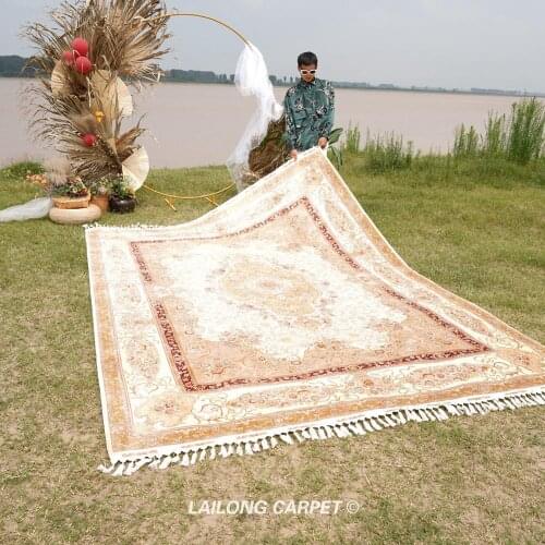 8.5'x11.8' Beige floral handmade silk rug home decoration chinese silk carpet (YL1585A)