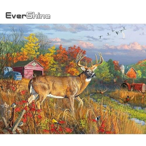 Evershine Diamond Painting Deer Full Square Round Diamond Embroidery Autumn Cross Stitch Animal Mosaic Kit Handmade Gift