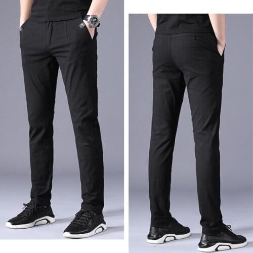 2021 Summer Pants Men Casual Classic Lightweight Business Elastic Cotton Slim Fit Trousers Male Mid-Rise Straight-Leg Pants