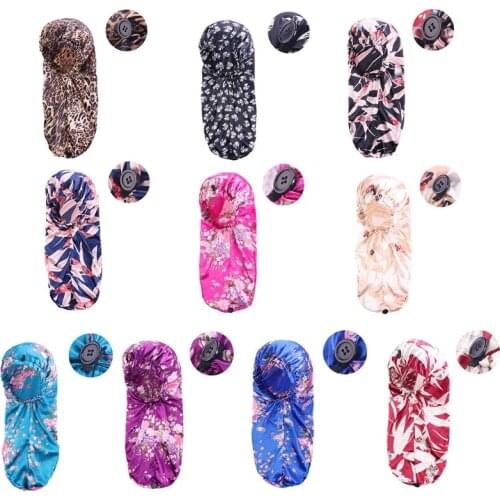 Long Satin Sleep Cap Elastic Hair Band Nightcap with Botton Hair Care Nightcap Single Layer Loose Cap Keep Hairdo Tool