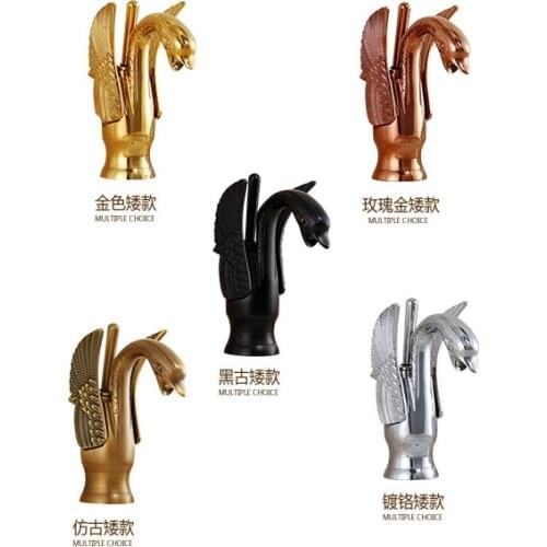 Elegant Swan Shape Brass Gold Silver Black Finish Bathroom Mixer Taps Deck Mount Basin Vessel Faucet Free shipping