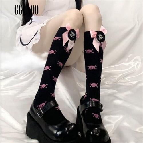GGLNOO Gothic Lolita Socks Harajuku Punk Women Socks Casual Long Socks Chic Streetwear