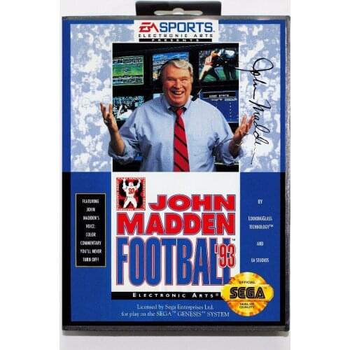 Hottest John Madden Football '93 Game Cartridge 16 bit MD Game Card With Retail Box For Sega Mega Drive For Genesis