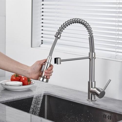Kitchen Spring Faucet Deck Mounted Mixer Tap 360 Degree Rotation Stream Sprayer Nozzle Kitchen Sink Hot Cold Taps Matte Black