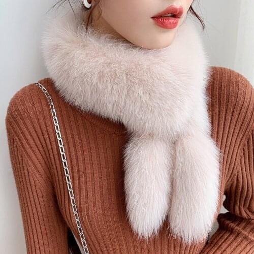 Lantafe Fur Scarf Fox Fur Winter Scarves Fashion Young Ladies Scarfs Women Beautiful Short Scarf Solid Color Scarf keep Warm