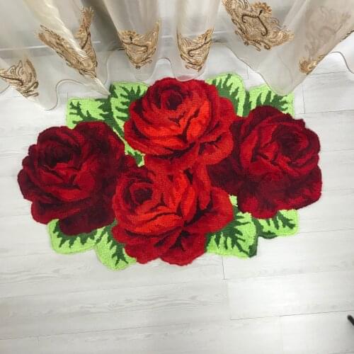 Soft 4 rose art rug for bedroom bedside art 3D carpet romantic red rose pink rose parlor floor bath mats fluffy carpet hallway