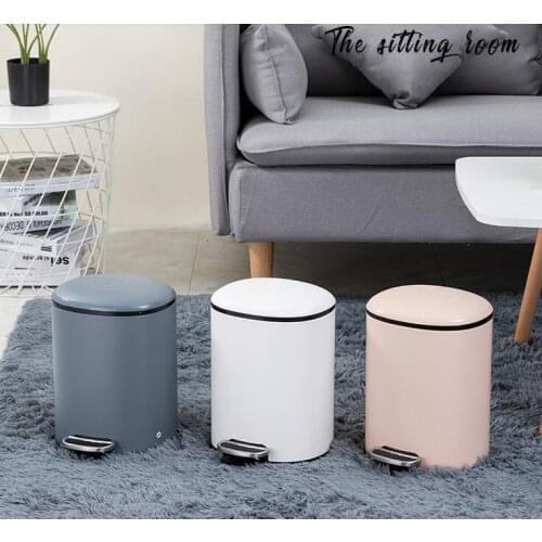Nordic Style Lovely Trash Can With Lid Pedal Design Mental Bathroom Kitchen Living Room Waste Bin Simple Garbage Bin ZH196