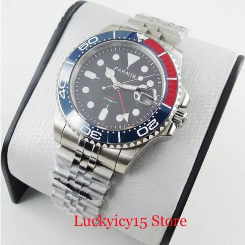 2019 New Arrival PARNIS Mechanical Men Watch Sapphire Glass Date Function 40mm GMT Watch Ceramic Bezel