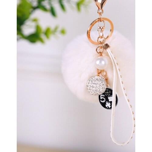 New style fashion fur ball keychain pearly zinc alloy candy color keychain