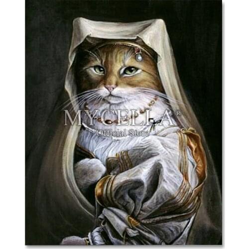 Full Diamond Embroidery Animal Holy nun Cat 5D Diamond Painting Cross Stitch Diamond Mosaic Needlework Crafts Christmas Gift