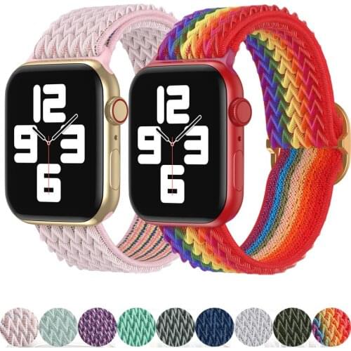 Nylon Solo Loop Adjustable Strap for Apple watch band 6 44mm 40mm 38mm 42mm Elastic Sport bracelet For iwatch series 6 SE 5 4 3