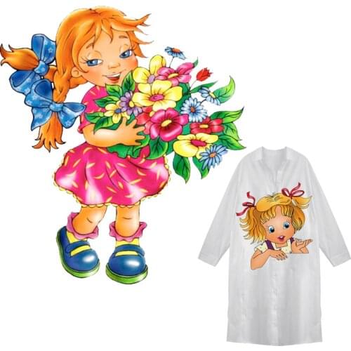 Cute Girl Patches Flower Thermal Stickers on Clothes Iron-on Transfers for Clothing Thermoadhesive Patch Diy Applique for Kids