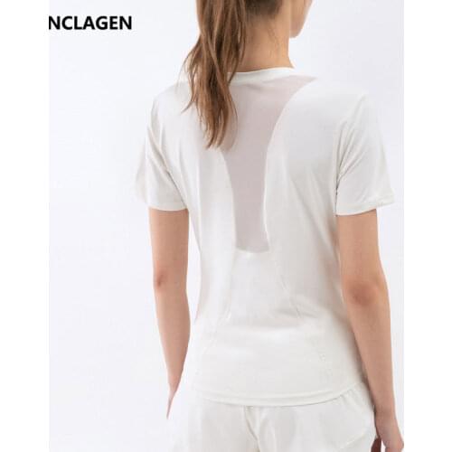NCLAGEN Sports Top Women Breathable Back Mesh Gym Fitness T-shirt Short Sleeve Casual Loose Running Quick Dry Sexy Yoga Blouse
