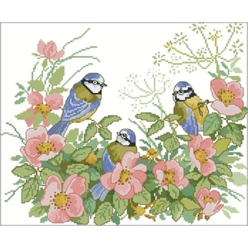 Three birds on spring flowers patterns Counted Cross Stitch 11 14 18CT DIY Chinese Cross Stitch Kits Embroidery Needlework Sets