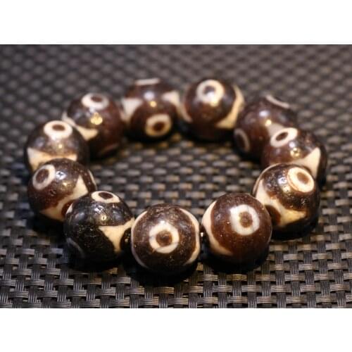 Magic Power Tibetan Old Agate Tiger Tooth 3 Eye Round Big dZi Bead BRACELET Bangle Amulet Talisman from LKbrother Sauces