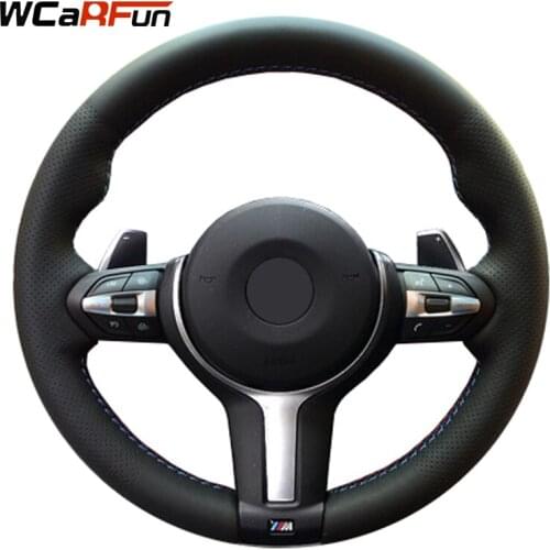 WCaRFun Black Artificial Leather Car Steering Wheel Cover for BMW M3 M4 2014 2015 2016 F31 428i 2015 F30 320d 328i 330i 2016