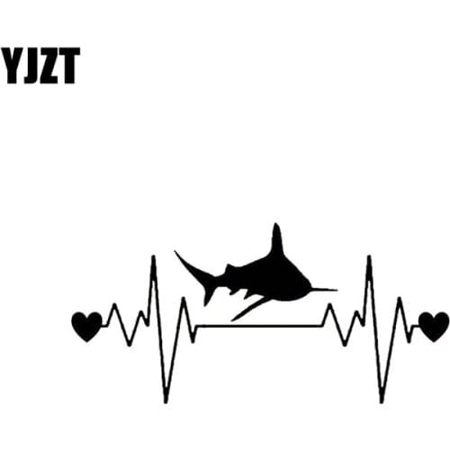 YJZT 15cm*7.3cm SHARK Heartbeat Lifeline Fashion Vinyl Car-styling Car Sticker Decals Black Silver C11-0335