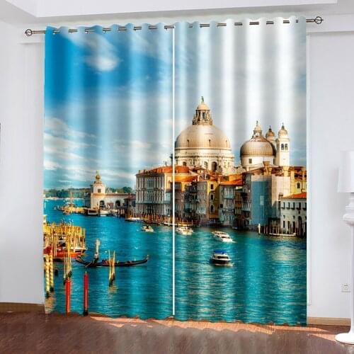 Seaside City Landscape Printing Adult Children Bedroom Curtain Living Room Curtain Shade Fabric Custom Hook Decorative Curtain