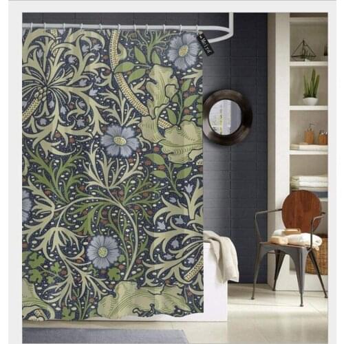 Morris seaweed pattern Shower Curtains with 12 Hooks,Durable Waterproof Fabric Bathroom Curtain 72" x 72"