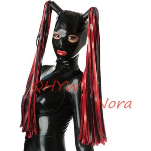Pure 100% Natural Latex Woman mask hood with Latex Rubber Wigs Open Nose Holes and mouth cosplay costumes anime cosplay
