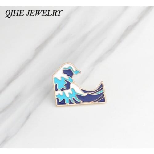 QIHE JEWELRY Brooches & pins Ocean wave brooch Men women clothing backpack bag accessories Ocean jewelry Wave jewelry