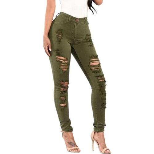 CUHAKCI Pencil Pants Stretchy Ripped Jeans Woman Denim Sexy Trousers For Women Black Army Green Skinny