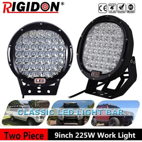 RIGIDON 2Pcs 9Inch 225W Black/Red Spot Round Led Work Light Off Road Lights Fog Driving Roof Bar Bumper for SUV Boat Jeep Lamp