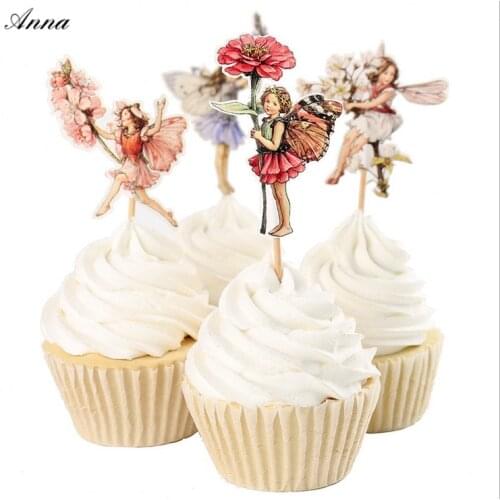 24pc Flower Fairy Baby Favor Birthday Flower Fairy Party Supplies CupcakeShower Cupcake Toppers Picks Decoration Favor Shower