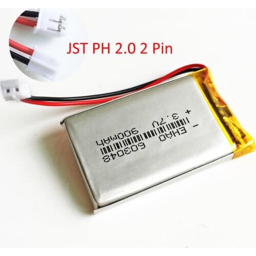 3.7V 900mAh LiPo Lithium Polymer Rechargeable Battery JST PH 2.0mm 2pin connector 603048 For Mp3 GPS bluetooth camera speaker