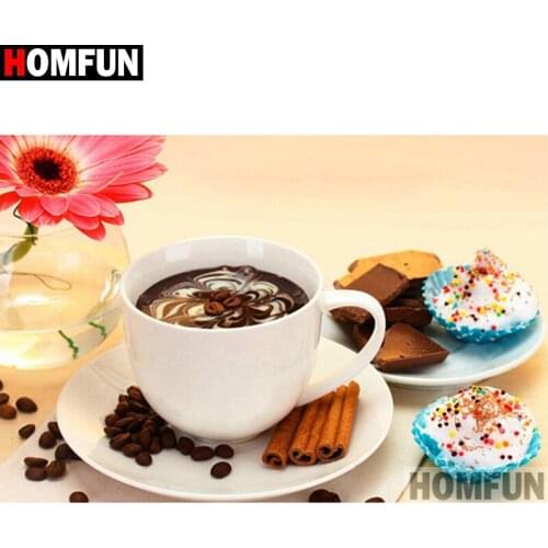 HOMFUN Full Square/Round Drill 5D DIY Diamond Painting "Coffee dessert" 3D Diamond Embroidery Cross Stitch Home Decor A19002