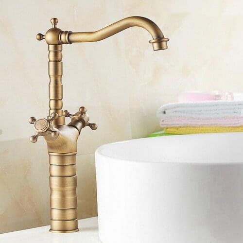 Antique Brass Dual Cross Handles Swivel Kitchen Bathroom Sink Basin Faucet Mixer Taps aan011